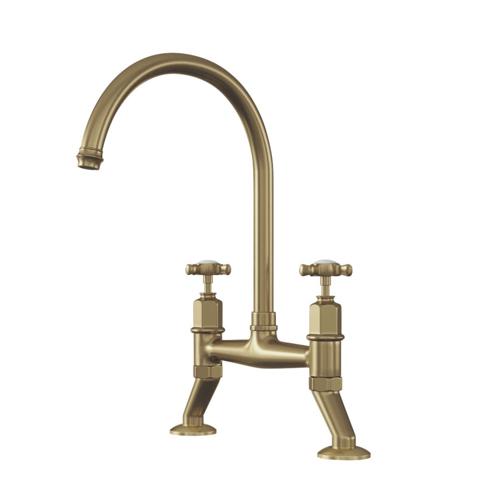 ETAL Alton Deck Mounted Cross Head Bridge Mixer Brushed Brass - Screwfix