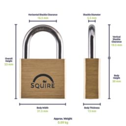 Squire LN3S Brass  All-Weather   Marine Padlock 30mm