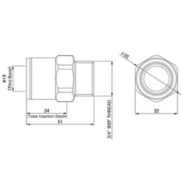 Flomasta  Brass Push-Fit Adapting Male Pipe Fitting Adaptor 22mm x 3/4"
