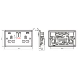 Knightsbridge  13A 2-Gang SP Switched Socket + 4.0A 20W 2-Outlet Type A & C USB Charger Brushed Chrome with Black Inserts