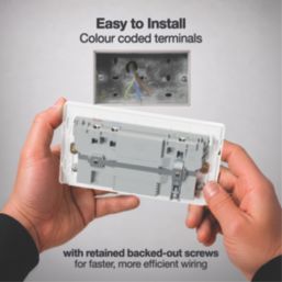 British General Evolve 13A 2-Gang SP Switched Socket + 3.25A 65W 2-Outlet Type C USB Charger Pearlescent White with White Inserts