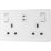 British General Evolve 13A 2-Gang SP Switched Socket + 3.25A 65W 2-Outlet Type C USB Charger Pearlescent White with White Inserts