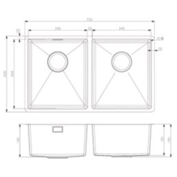 Carysil SR1024 2 Bowl Stainless Steel Kitchen Sink 750mm x 440mm