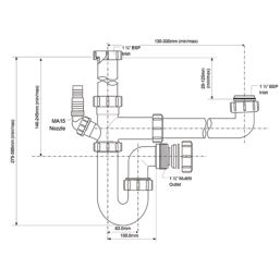 McAlpine SK1 Adjustable 1.5 Bowl Single-Appliance 1 1/2" Sink P Trap Kit