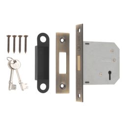Smith & Locke  3 Lever Antique Brass Deadlock 76mm Case - 57mm Backset