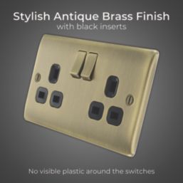 British General Nexus Metal 13A 2-Gang DP Switched Plug Socket Antique Brass  with Black Inserts