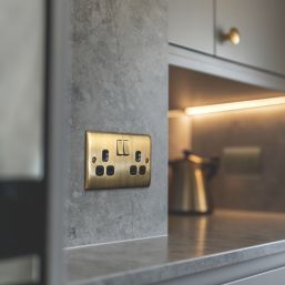 British General Nexus Metal 13A 2-Gang DP Switched Plug Socket Antique Brass  with Black Inserts