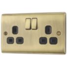 British General Nexus Metal 13A 2-Gang DP Switched Plug Socket Antique Brass  with Black Inserts