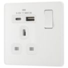 British General Evolve 13A 1-Gang SP Switched Socket + 3A 18W 2-Outlet Type A & C USB Charger Pearlescent White with White Inserts