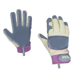 ClipGlove Leather Palm  Womens Goatskin Leather Gardening Gloves Blue / Cream Medium