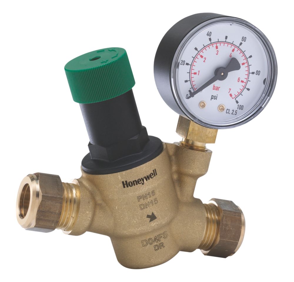 thumbnail image 2 of Water Pressure Reducing Valve With Gauge - 15mm & 22mm Fittings, Adjustable PRV, DZR Brass 2 of 6
