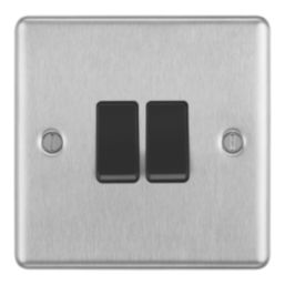 LAP  20A 16AX 2-Gang 2-Way Light Switch  Brushed Stainless Steel with Black Inserts