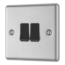 LAP  20A 16AX 2-Gang 2-Way Light Switch  Brushed Stainless Steel with Black Inserts