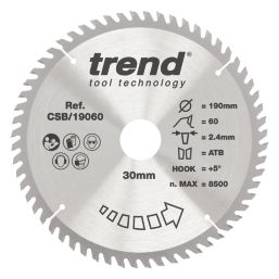 Trend CSB/19060 Wood/Chipboard/MDF Circular Saw Blade 190mm x 30mm 60T