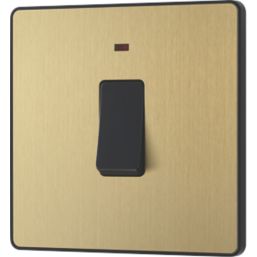 British General Evolve 20A 1-Gang DP Control Switch Satin Brass with LED with Black Inserts