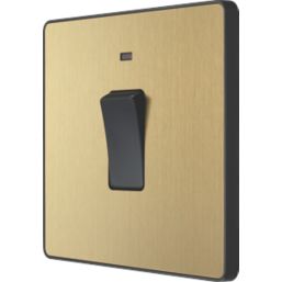 British General Evolve 20A 1-Gang DP Control Switch Satin Brass with LED with Black Inserts