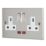 Contactum Iconic 13A 2-Gang DP Switched Socket Outlet Brushed Steel with Neon with White Inserts