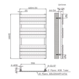 Flomasta Flat Bar 1000mm x 600mm 1126BTU Chrome Vertical Designer Radiator