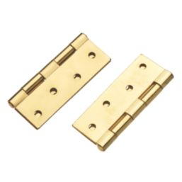 Smith & Locke Polished Brass  Fixed Pin Butt Hinges 100mm x 71mm 2 Pack