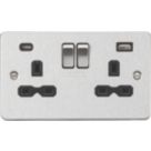 Knightsbridge  13A 2-Gang SP Switched Socket + 4.0A 20W 2-Outlet Type A & C USB Charger Brushed Chrome with Black Inserts