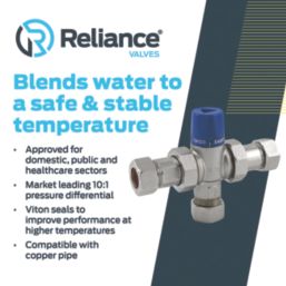 Reliance Valves HEAT112010 Easifit 2-in-1 Thermostatic Mixing Valve 15mm