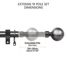 Renaissance Black Nickel Curtain Pole 19/16mm x 120-210cm
