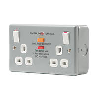 British General  13A 2-Gang SP Switched Metal Clad Passive RCD Switched Socket with White Inserts