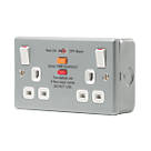 British General  13A 2-Gang SP Switched Metal Clad Passive RCD Socket with White Inserts