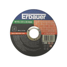 Erbauer  Masonry Cutting Discs 115mm (4 1/2") x 22.2mm 5 Pack