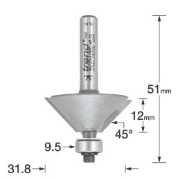 Trend 46/37X1/4TC 1/4" 45° Chamfer Router Cutter 31.8mm x 12mm