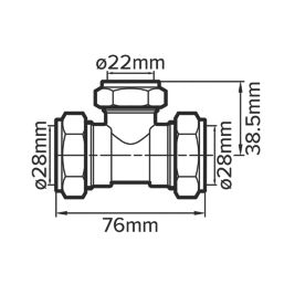 Flomasta  Brass Compression Reducing Tee 28mm x 28mm x 22mm