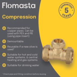 Flomasta  Brass Compression Reducing Tee 28mm x 28mm x 22mm