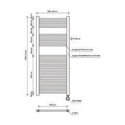 Flomasta 1200mm x 500mm 1023BTU Black Flat Electric Towel Radiator