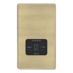 LAP  2-Gang Dual Voltage Shaver Socket 115/240V Antique Brass with Black Inserts