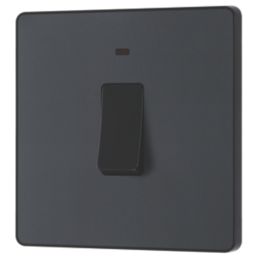 British General Evolve 20A 1-Gang DP Control Switch Grey with LED with Black Inserts