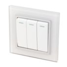 Retrotouch Crystal 10A 3-Gang 2-Way Light Switch  White Glass