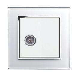 Retrotouch Crystal 1-Gang Coaxial TV Socket White Glass with White Inserts