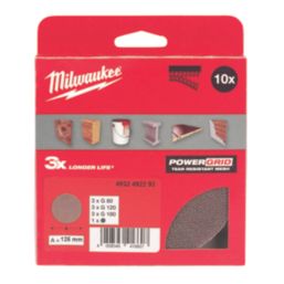Milwaukee PowerGrid 4932492293 80, 120 & 180 Grit Mesh Multi-Material Sanding Disc & Pad Protector Set 125mm 10 Pack