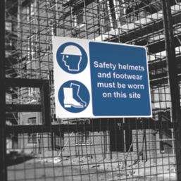 Essentials  "Safety Helmets And Footwear Must Be Worn" Sign 450mm x 600mm