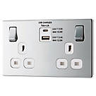 LAP  13A 2-Gang DP Switched Socket + 4.2A 15W 2-Outlet Type A & C USB Charger Polished Chrome with White Inserts