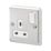 MK Contoura 13A 1-Gang DP Switched Plug Socket Brushed Stainless Steel  with White Inserts