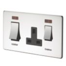 Crabtree Platinum 45A 2-Gang DP Cooker Switch & 13A DP Switched Socket Polished Chrome with Neon with Black Inserts