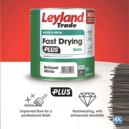 Leyland Trade 2.5Ltr Brilliant White Satin Water-Based Trim Paint