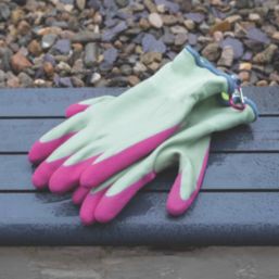 ClipGlove Warm 'n' Waterproof  Womens Polyester & Latex Gardening Gloves Pink / Mint Small