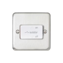 MK Contoura 10A 1-Gang 3-Pole Fan Isolator Switch Brushed Stainless Steel  with White Inserts