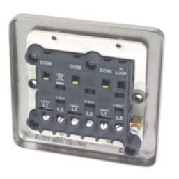 Hager Sollysta WRPS32BSW 10AX 3-Gang 2-Way Light Switch  Brushed Steel with White Inserts