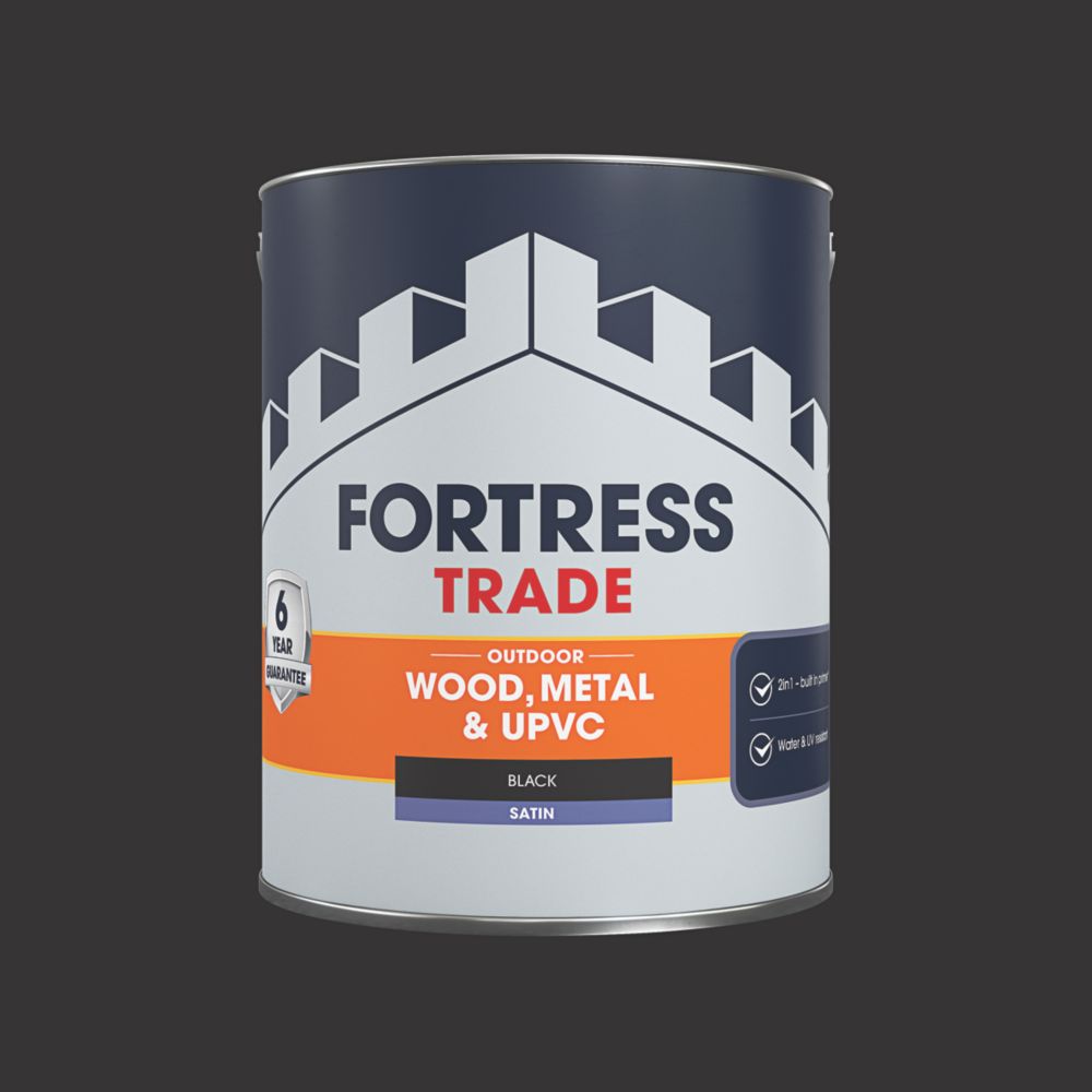 Fortress Trade 2.5Ltr Black Satin Emulsion Multi Surface Paint Screwfix