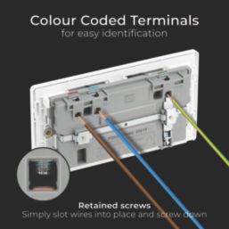 British General Evolve 13A 2-Gang SP Switched Socket with WiFi Extender + 2.1A 10.5W 1-Outlet Type A USB Charger Pearlescent White with White Inserts