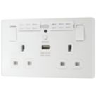 British General Evolve 13A 2-Gang SP Switched Socket with WiFi Extender + 2.1A 10.5W 1-Outlet Type A USB Charger Pearlescent White with White Inserts