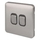 Schneider Electric Lisse Deco 10AX 2-Gang 2-Way Light Switch  Brushed Stainless Steel with Black Inserts